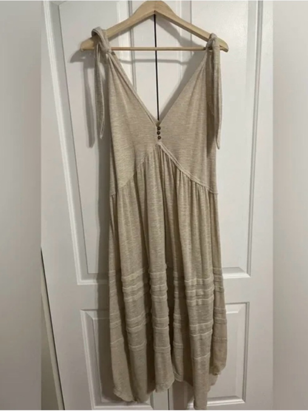 Free People Cream Tie-Strap Midi Dress - Picture 2 of 6